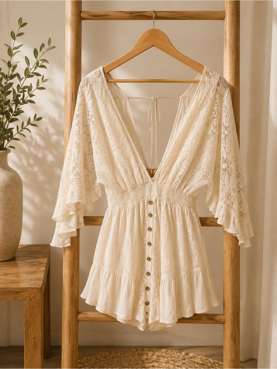 Marble Other - MARBLE Cream Lace V-Neck Beach Coverup rhomper